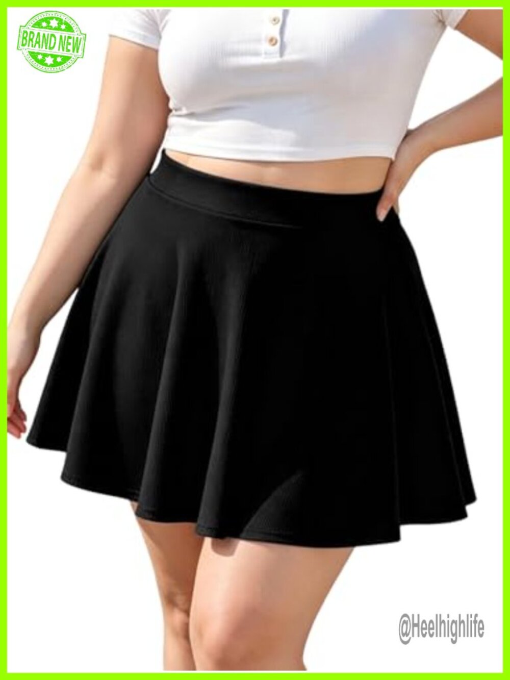 Plus Size High Waisted Skater Skirt Stretchy Flowy A-Line Mini